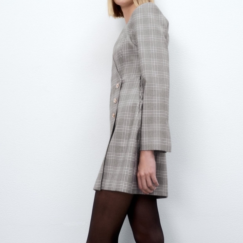 NWOT Zara Plaid Blazer Dress Women's S Black White Office Career Retro Y2K 90s - Picture 6 of 11
